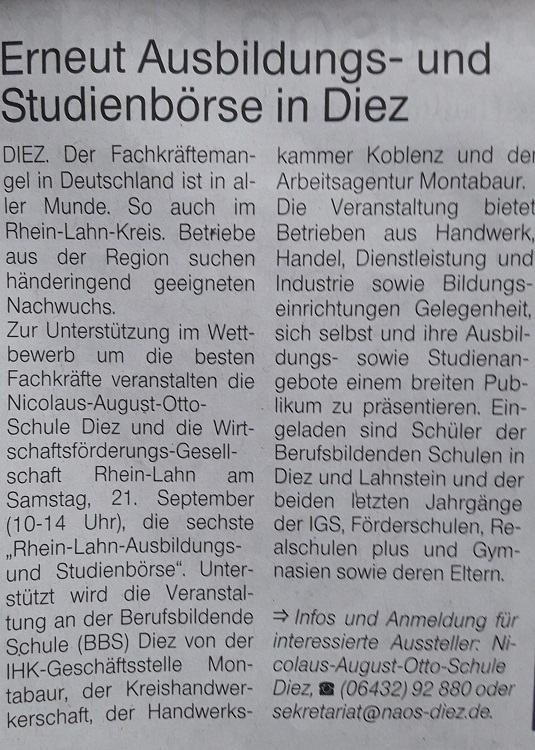 2019 04 03 Erneut Ausbildungs und Stuzdienbörse in Diez Lahn Post klein